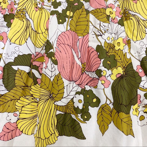 Vintage style floral dress 60s 70s flower white cream green yellow pink pleated - Picture 6 of 8